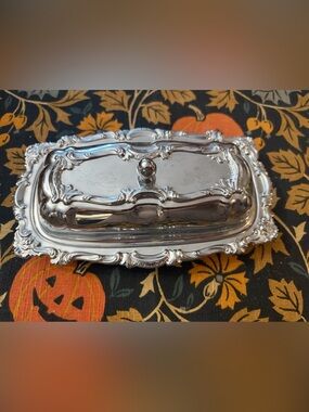 Vintage Silver toned Decorative Butter Dish - Ornate Home Bath Accent